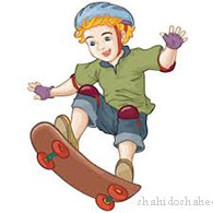 کودکی کارتونی در حال بازی با اسکیت 
